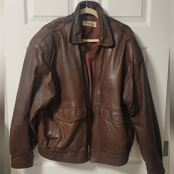 Philippe Monet Other - Philippe Monet leather bomber jacket size 44 brown